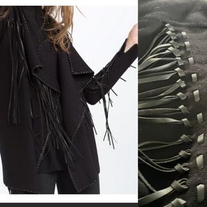 ZARA Knit Long Western Fringe Tassel Open Cardigan
